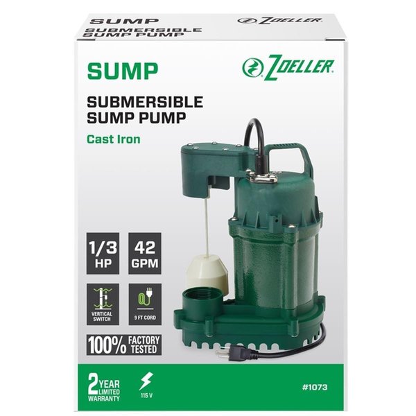Zoeller 0.33 HP 42 GPH Cast Iron Vertical Float Switch AC Bottom Suction Submersible Sump Pump ZO7989